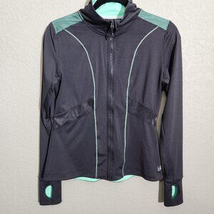 Kenneth Cole Reaction Jacket Womens Medium Black Mint Full Zip Thumbholes Mesh